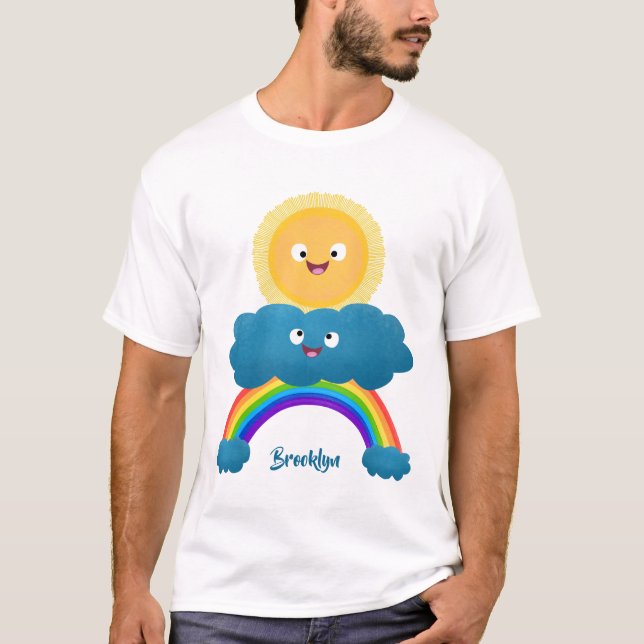 Cute happy sun cloud rainbow cartoon  T-Shirt (Front)