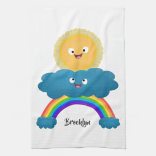 Cute happy sun cloud rainbow cartoon tea towel