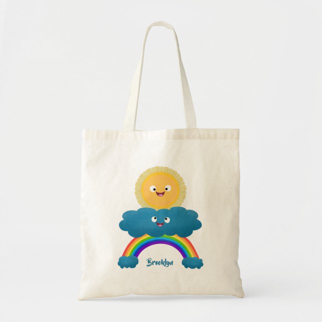 Cute happy sun cloud rainbow cartoon tote bag (Front)