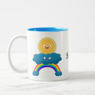 Cute happy sun cloud rainbow cartoon Two-Tone coffee mug