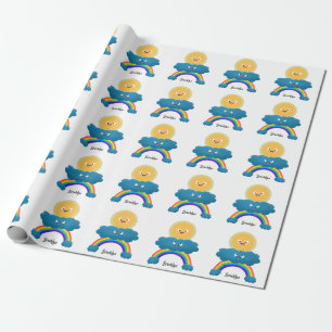 Cute happy sun cloud rainbow cartoon wrapping paper