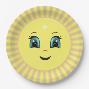 Cute Happy Sun Face &  Rays Paper Plate
