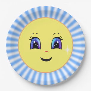 Cute Happy Sun Face &  Rays Paper Plate