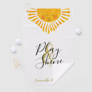 Cute Happy Sun Name Monogram Golf Towel