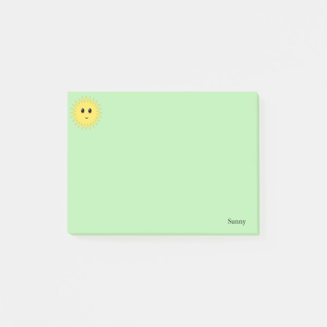 Cute Happy Sun on Light Green Background Post-it Notes (Front)
