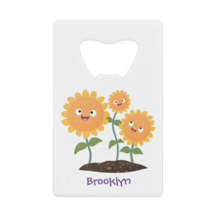Cute happy sunflowers smiling cartoon illustration