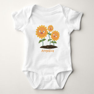 Cute happy sunflowers smiling cartoon illustration baby bodysuit