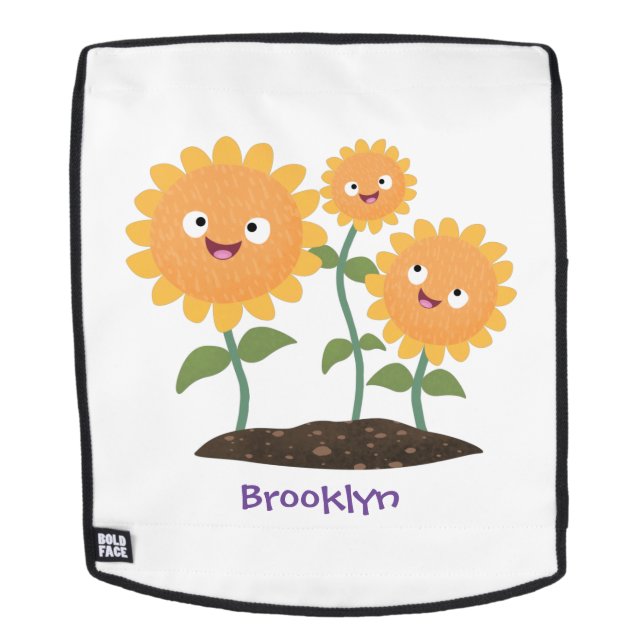 Cute happy sunflowers smiling cartoon illustration backpack (Removable Face)