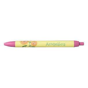 Cute happy sunflowers smiling cartoon illustration black ink pen