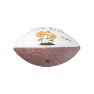 Cute happy sunflowers smiling cartoon illustration football