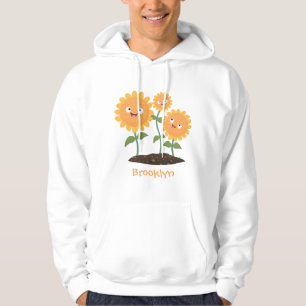 Cute happy sunflowers smiling cartoon illustration hoodie
