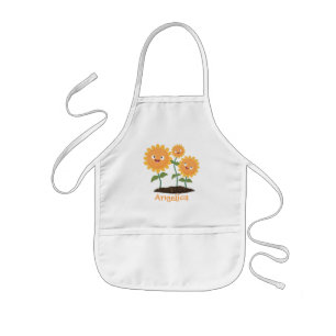 Cute happy sunflowers smiling cartoon illustration kids apron