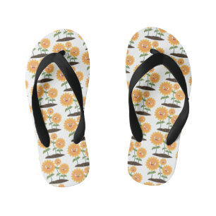 Cute happy sunflowers smiling cartoon illustration kid's thongs