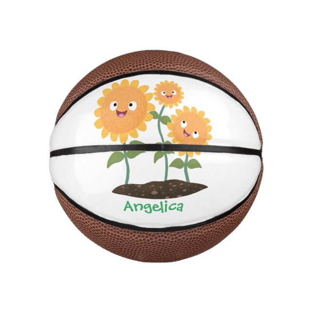 Cute happy sunflowers smiling cartoon illustration mini basketball (Front)