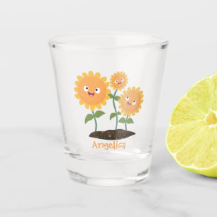 Cute happy sunflowers smiling cartoon illustration shot glass