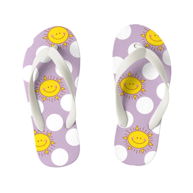 Cute Happy Sunshine And Polka Dot Pattern Kid's Thongs (Footbed)