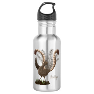 Cute happy superb lyrebird cartoon illustration 532 ml water bottle