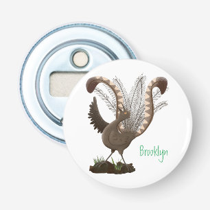 Cute happy superb lyrebird cartoon illustration bottle opener