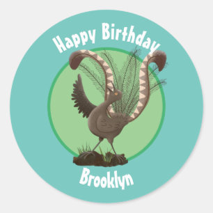 Cute happy superb lyrebird cartoon illustration cl classic round sticker
