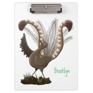 Cute happy superb lyrebird cartoon illustration clipboard