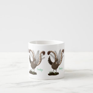 Cute happy superb lyrebird cartoon illustration espresso cup