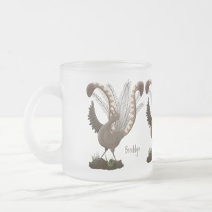 Cute happy superb lyrebird cartoon illustration  frosted glass coffee mug