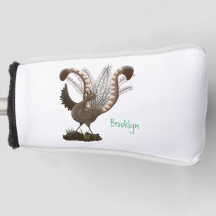 Cute happy superb lyrebird cartoon illustration golf head cover