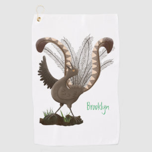 Cute happy superb lyrebird cartoon illustration golf towel