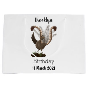 Cute happy superb lyrebird cartoon illustration large gift bag