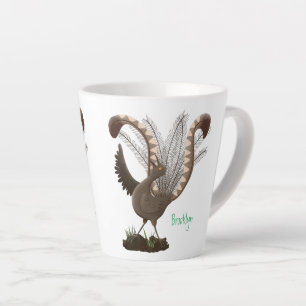 Cute happy superb lyrebird cartoon illustration  latte mug