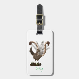 Cute happy superb lyrebird cartoon illustration luggage tag