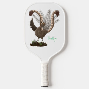 Cute happy superb lyrebird cartoon illustration  pickleball paddle