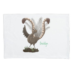 Cute happy superb lyrebird cartoon illustration pillowcase