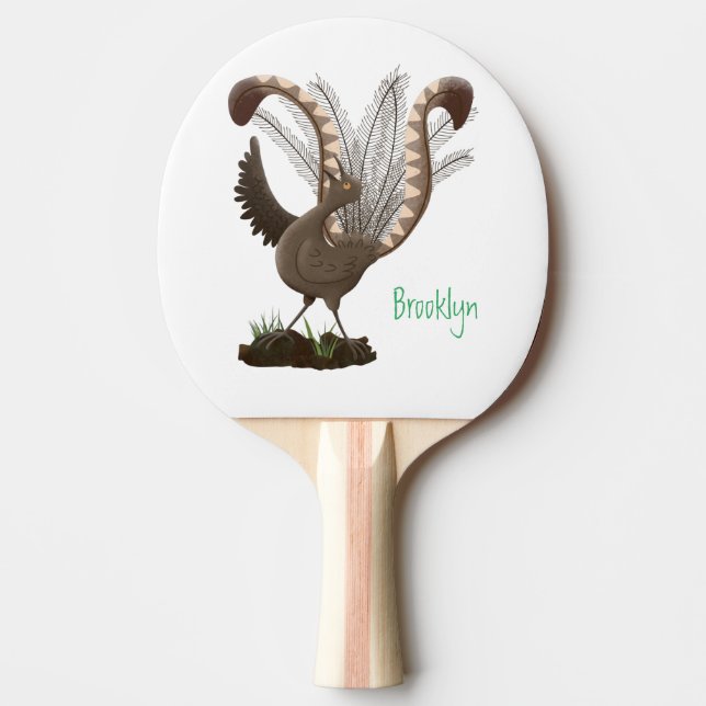 Cute happy superb lyrebird cartoon illustration  ping pong paddle (Front)