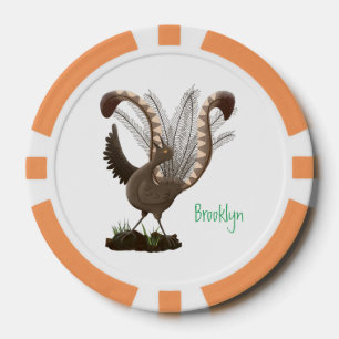 Cute happy superb lyrebird cartoon illustration poker chips