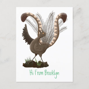 Cute happy superb lyrebird cartoon illustration postcard