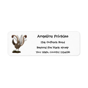 Cute happy superb lyrebird cartoon illustration  return address label