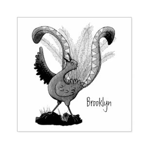 Cute happy superb lyrebird cartoon illustration  rubber stamp