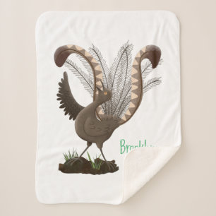 Cute happy superb lyrebird cartoon illustration sherpa blanket