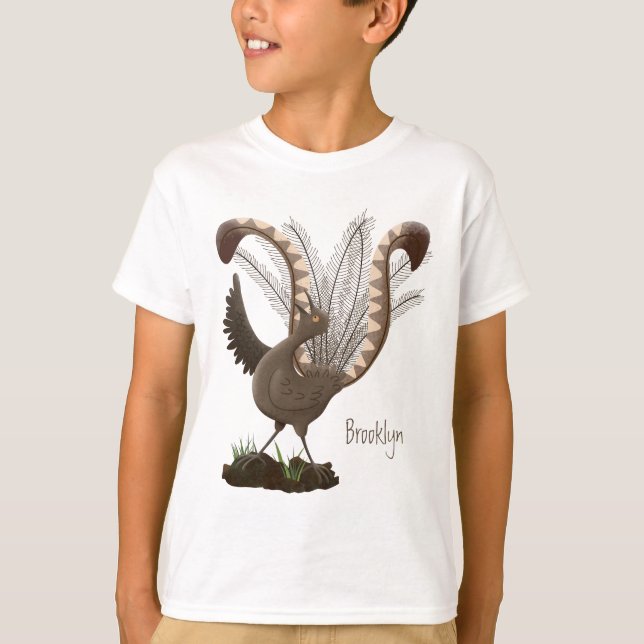 Cute happy superb lyrebird cartoon illustration T-Shirt (Front)