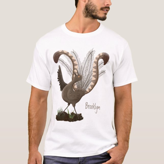 Cute happy superb lyrebird cartoon illustration  T-Shirt (Front)