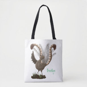 Cute happy superb lyrebird cartoon illustration tote bag