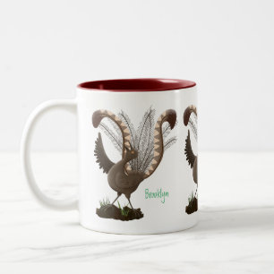 Cute happy superb lyrebird cartoon illustration Two-Tone coffee mug