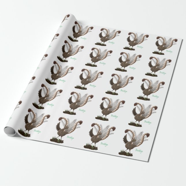 Cute happy superb lyrebird cartoon illustration wrapping paper (Unrolled)