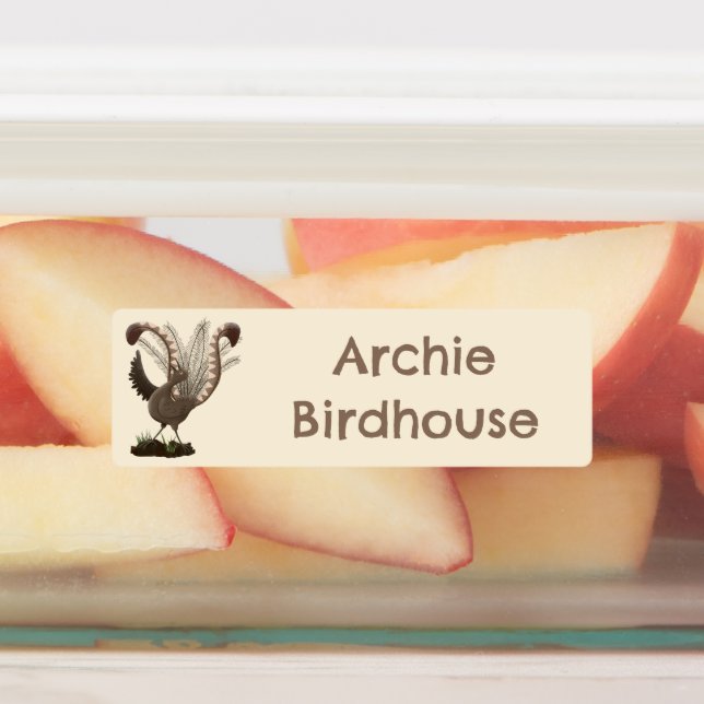 Cute happy superb lyrebird cartoon personalised  (Affixed)