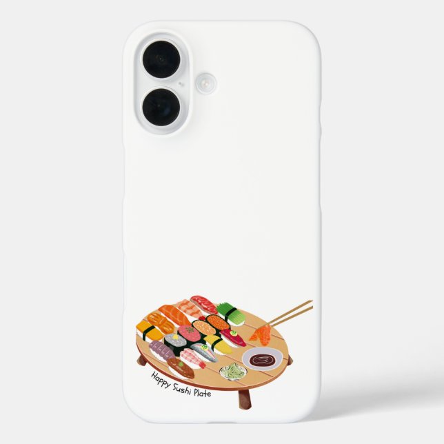 Cute Happy Sushi Plate iPhone 16 Case  (Back)