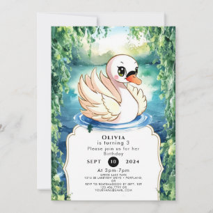 Cute Happy Swan Birthday Invitation