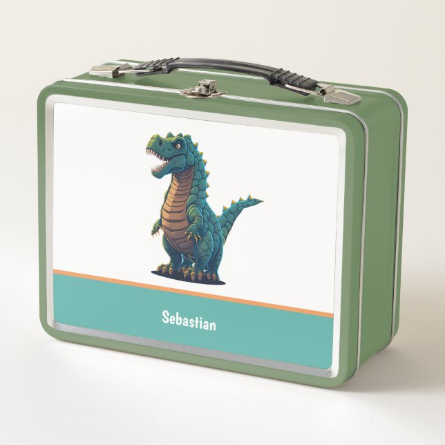 Cute Happy T-Rex Tyrannosaurus Rex Dinosaur Metal Lunch Box (Front)