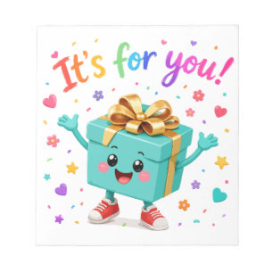 Cute Happy Teal Gift Box Surprise Notepad