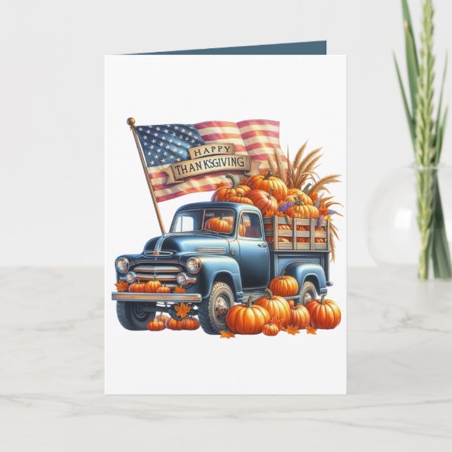 Cute Happy Thanksgiving customisable truck Holiday Card (Front)